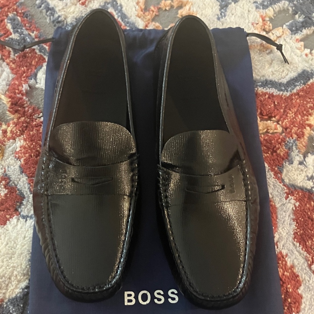 Boss Textured Black Loafers for Men